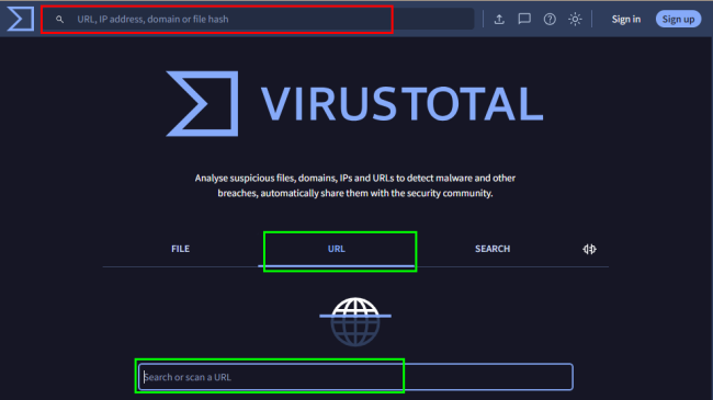 Bild Webseite VirusTotal